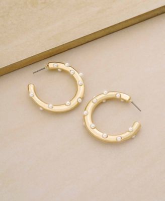 18K Gold Plated and Imitation Pearl Studded Hoops