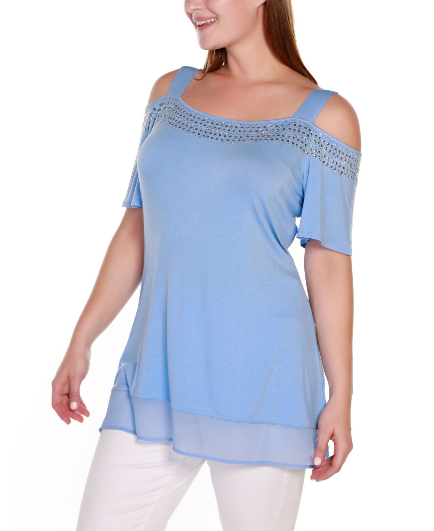Женский топ Belldini Plus Size Cold-Shoulder, цвет: Bluebell — фото 3