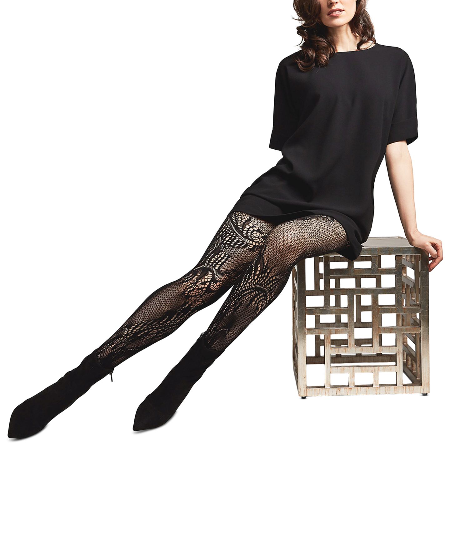 Женские колготки Natori Feather Lace Net Tights, цвет: Чёрный — фото 2