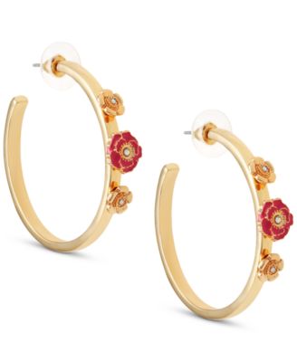 Photo 1 of Guess Gold-Tone Crystal Flower Garden Hoop Earrings, 1.5"