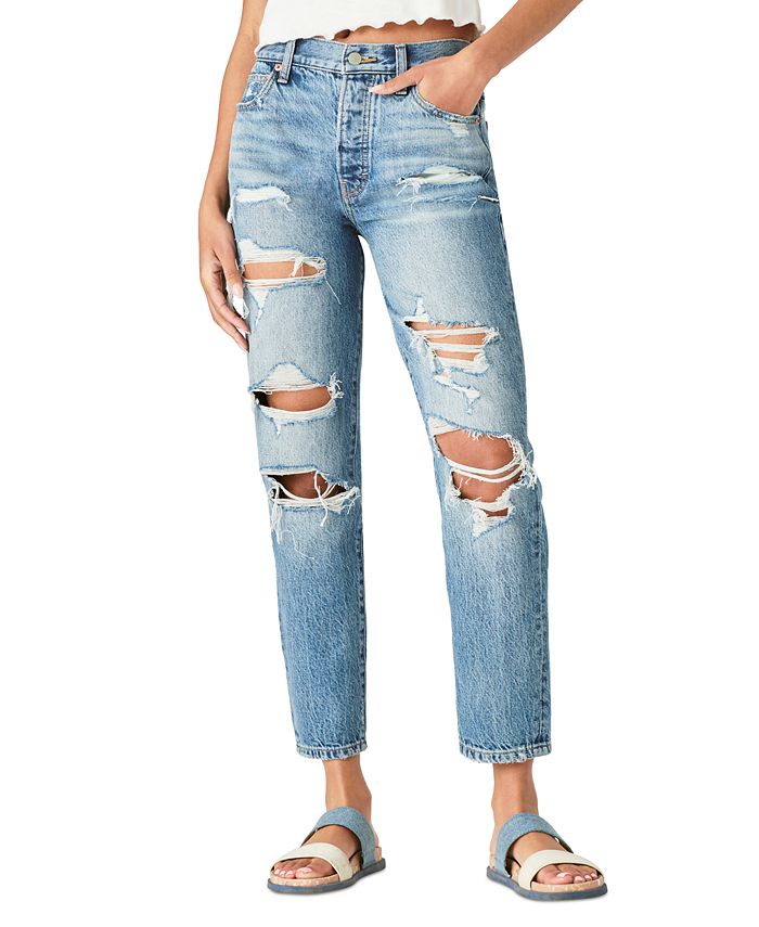 Lucky Brand Drew High-Rise Ripped Mom Jeans - Macy's