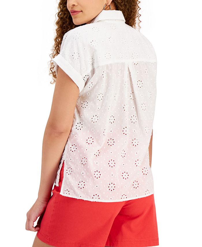Style & Co Petite Eyelet Camp Shirt, Created for Macy's Macy's