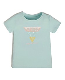 Toddler Girls Sequin Triangle Logo Organic Stretch Jersey T-shirt