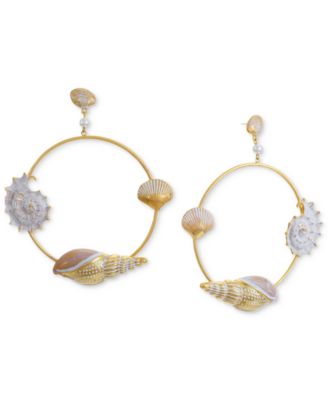 INC International Concepts - Gold-Tone Shell Drop Hoop Earrings