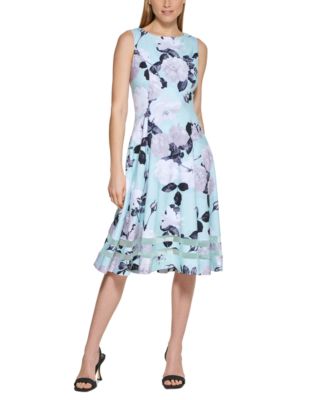 Calvin Klein, Dresses, Calvin Klein Plum Sleeveless Mesh Stripes Hemline  Fit Flare Dress 4