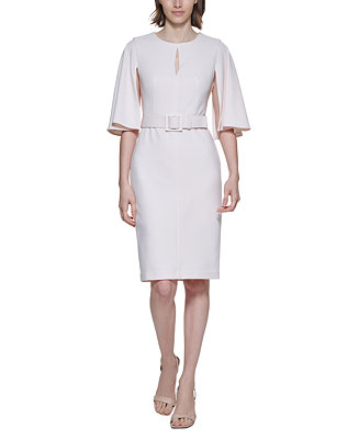 Calvin Klein Women's Capelet-Sleeve Belted Sheath Dress - Macy's