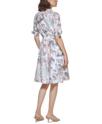 Calvin Klein Cotton Tie-Sleeve Belted Shirtdress