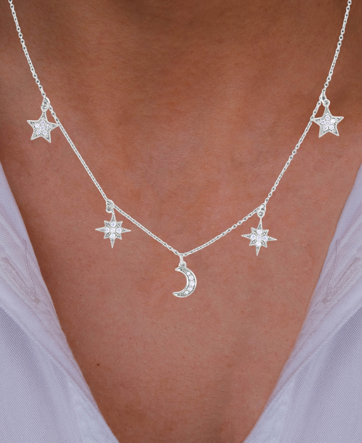 Cubic Zirconia Star & Moon Dangle Statement Necklace  16
