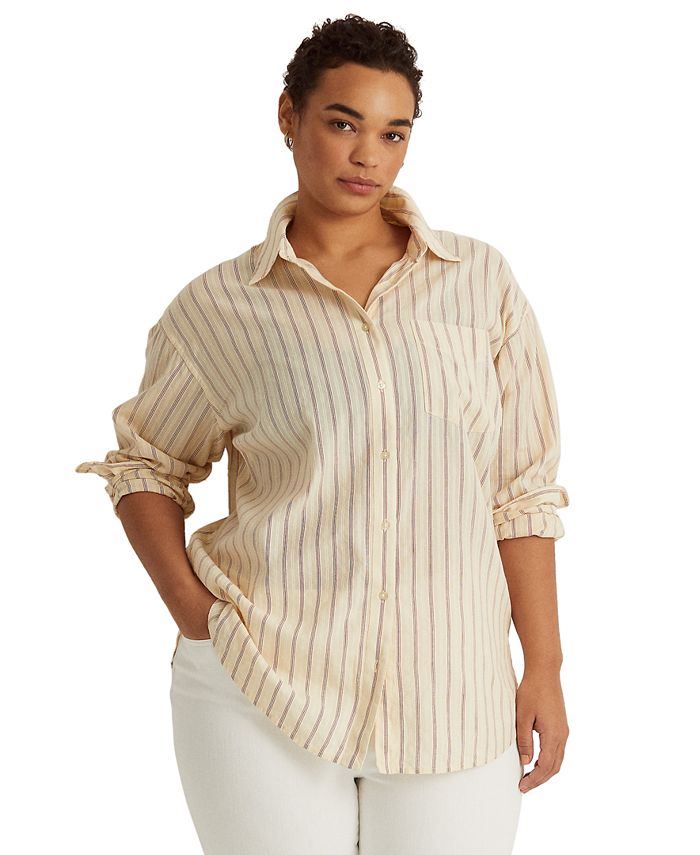 Lauren Ralph Lauren Plus-Size Striped Corded Cotton Shirt - Macy's