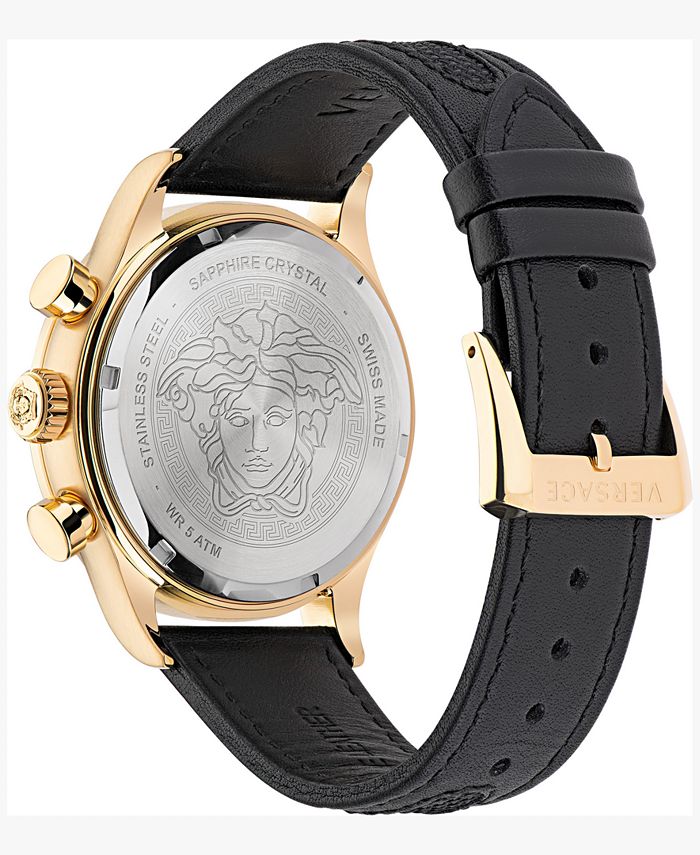 Versace Men's Swiss Chronograph Hellenyium Black Leather Strap Watch