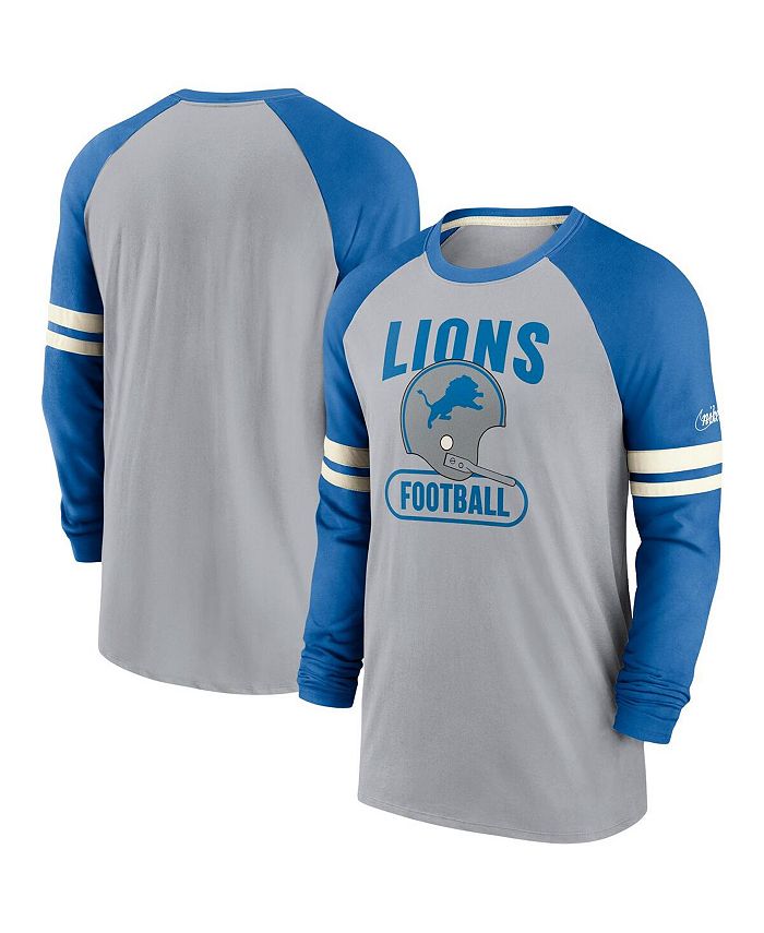 Nike Men's Gray and Blue Detroit Lions Throwback Raglan Long Sleeve T-shirt  - Macy's