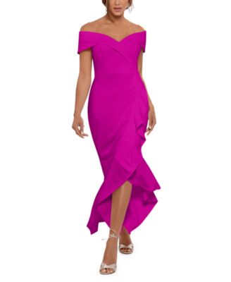 xscape off the shoulder high low dress