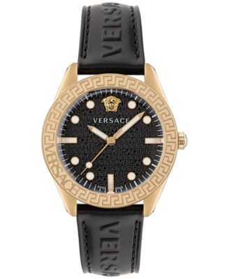 Versace - Men's Swiss Greca Dome Black Leather Strap Watch 42mm