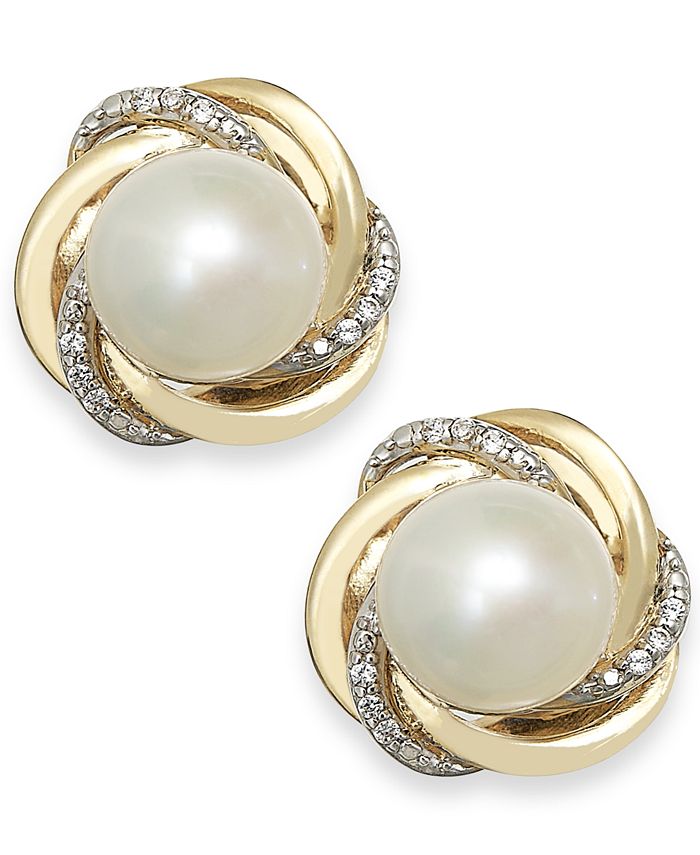 Macy's Cultured Freshwater Pearl (7mm) and Diamond Accent Knot Stud