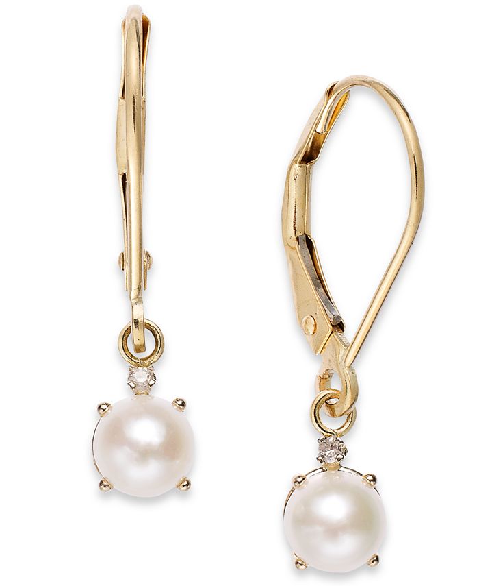 Macy's Cultured Freshwater Pearl Leverback Earrings in 14k Gold (6mm ...