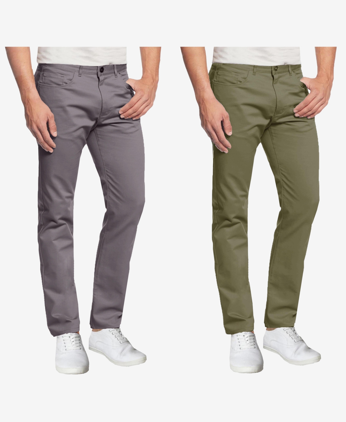 Galaxy By Harvic Men's 5-pocket Ultra-stretch Skinny Fit Chino Pants, Pack Of 2 In Olive,dark Gray