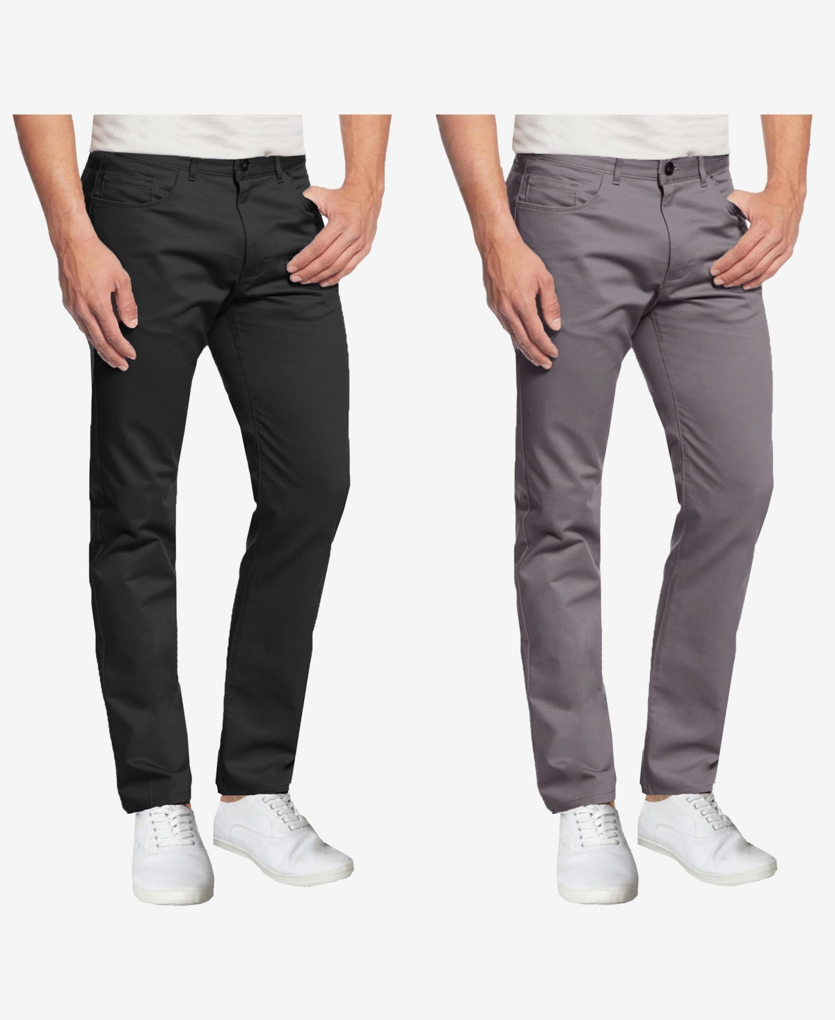 Galaxy By Harvic Men's 5-pocket Ultra-stretch Skinny Fit Chino Pants, Pack Of 2 In Black,dark Gray