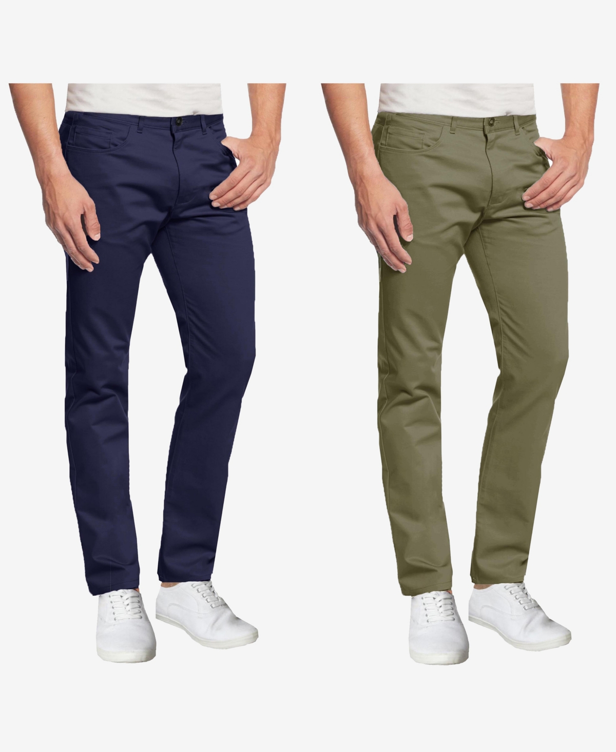 Galaxy By Harvic Men's 5-pocket Ultra-stretch Skinny Fit Chino Pants, Pack Of 2 In Olive,navy