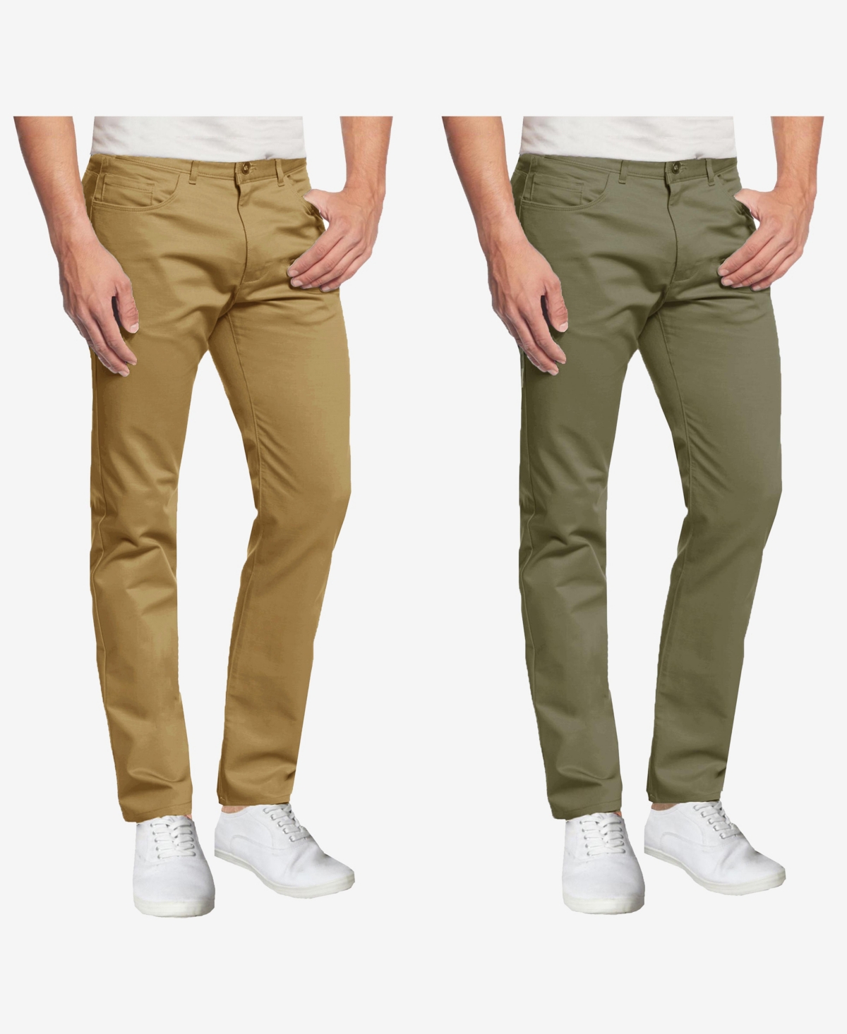 Galaxy By Harvic Men's 5-pocket Ultra-stretch Skinny Fit Chino Pants, Pack Of 2 In Olive,timber