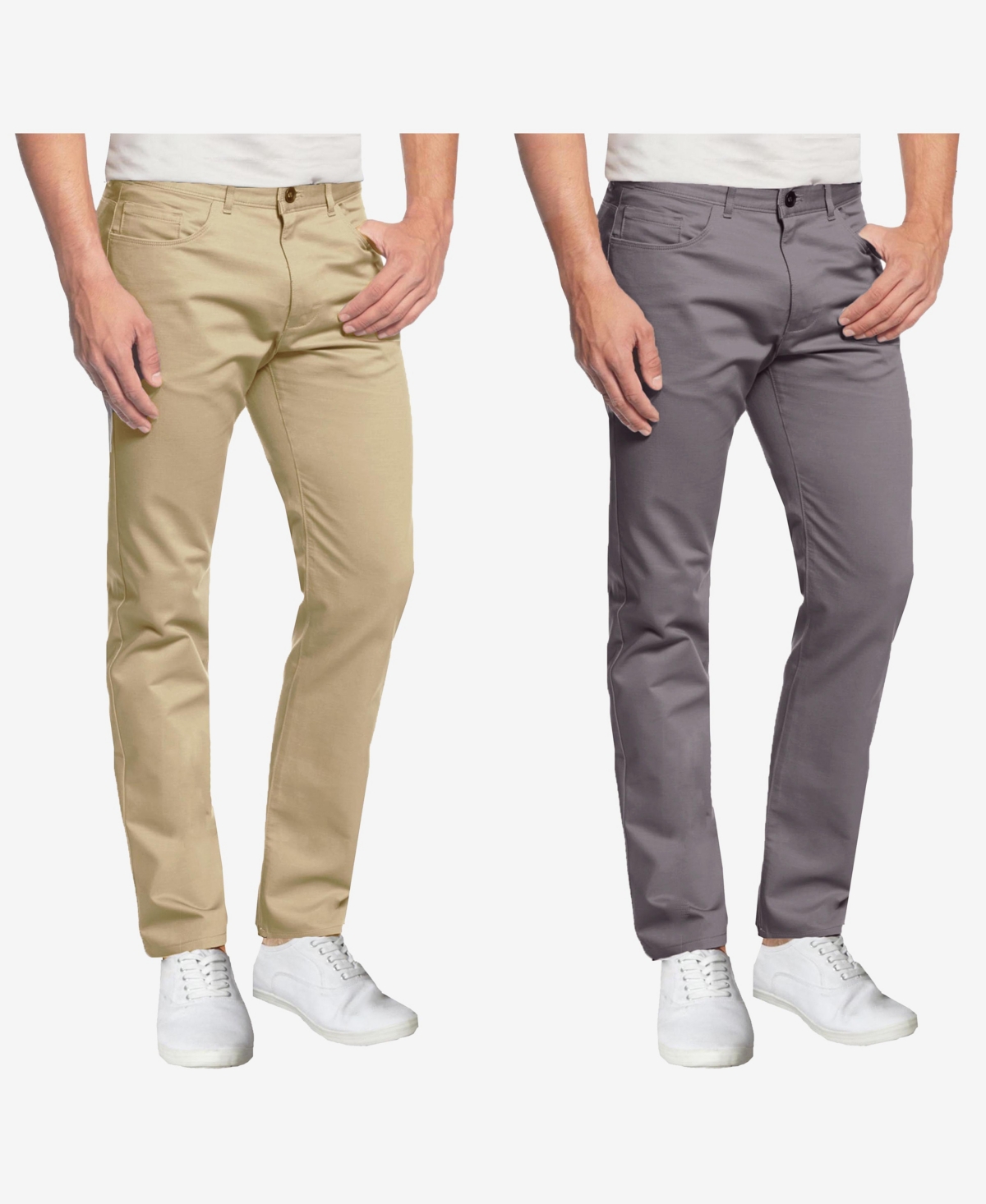Galaxy By Harvic Men's 5-pocket Ultra-stretch Skinny Fit Chino Pants, Pack Of 2 In Dark Gray,khaki