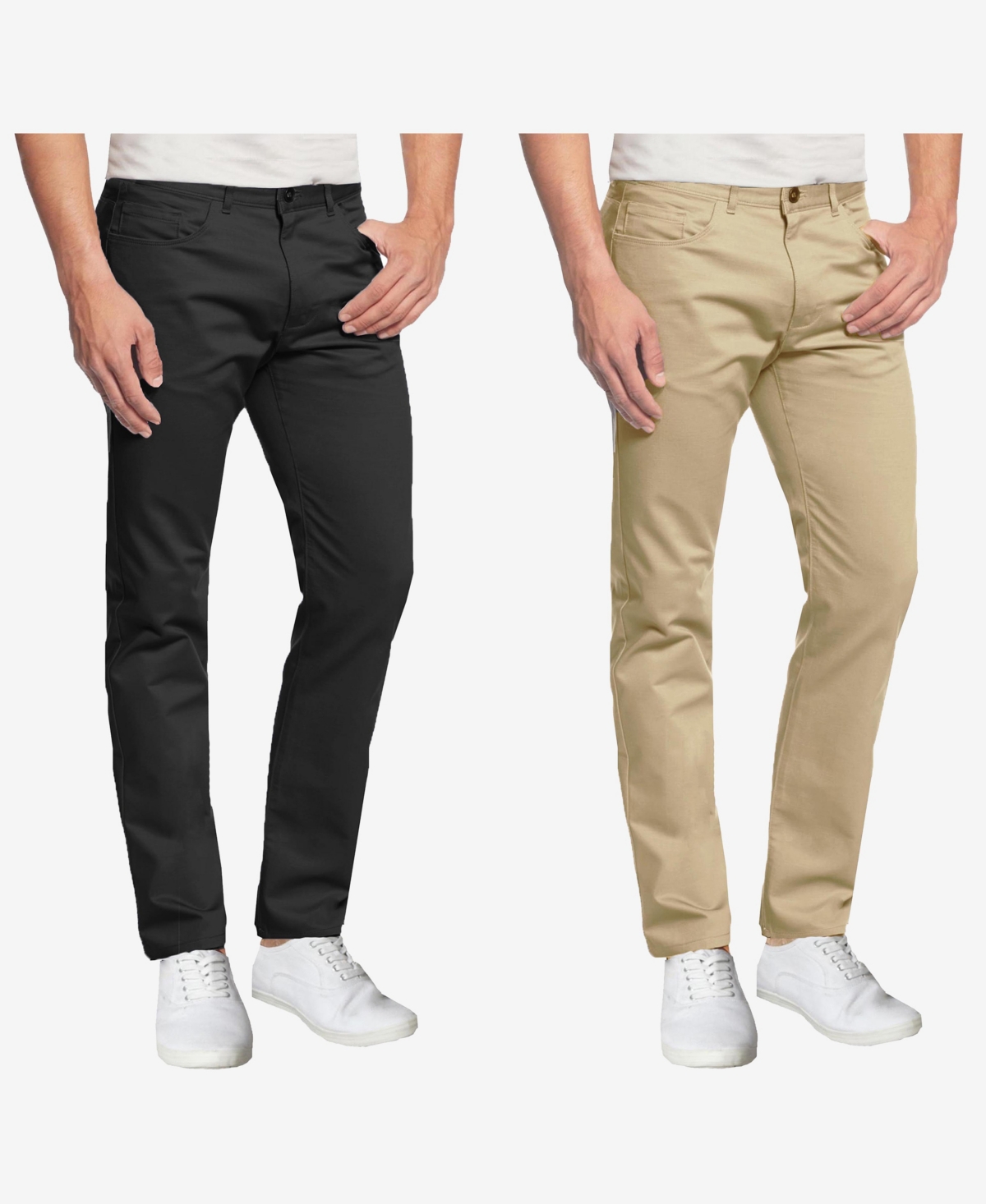 Galaxy By Harvic Men's 5-pocket Ultra-stretch Skinny Fit Chino Pants, Pack Of 2 In Black,khaki
