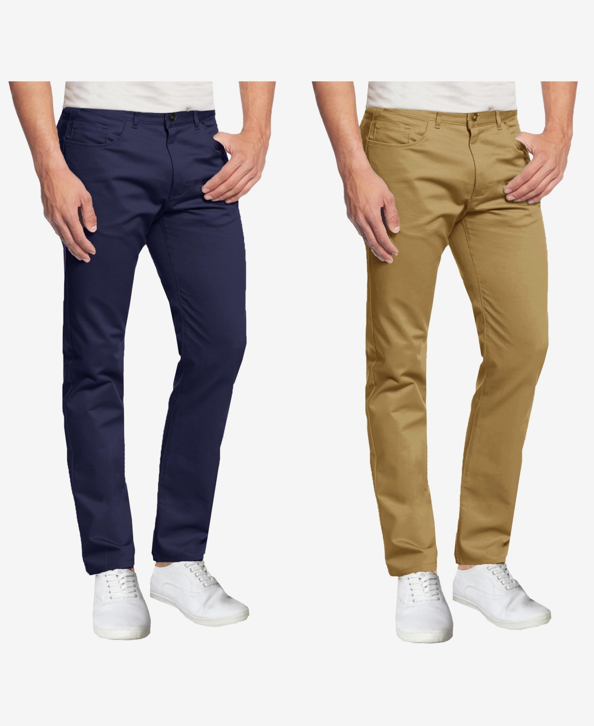 Galaxy By Harvic Men's 5-pocket Ultra-stretch Skinny Fit Chino Pants, Pack Of 2 In Timber,navy