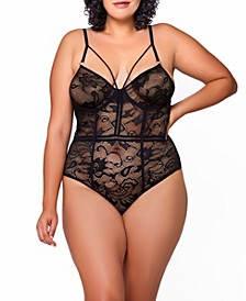 Plus Size Gabriel Embroidered Lace and Mesh Bodysuit