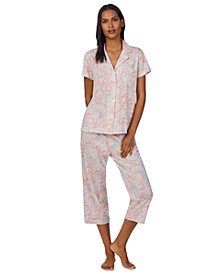 Women's Notch-Collar & Capri Pajama Pants Set	