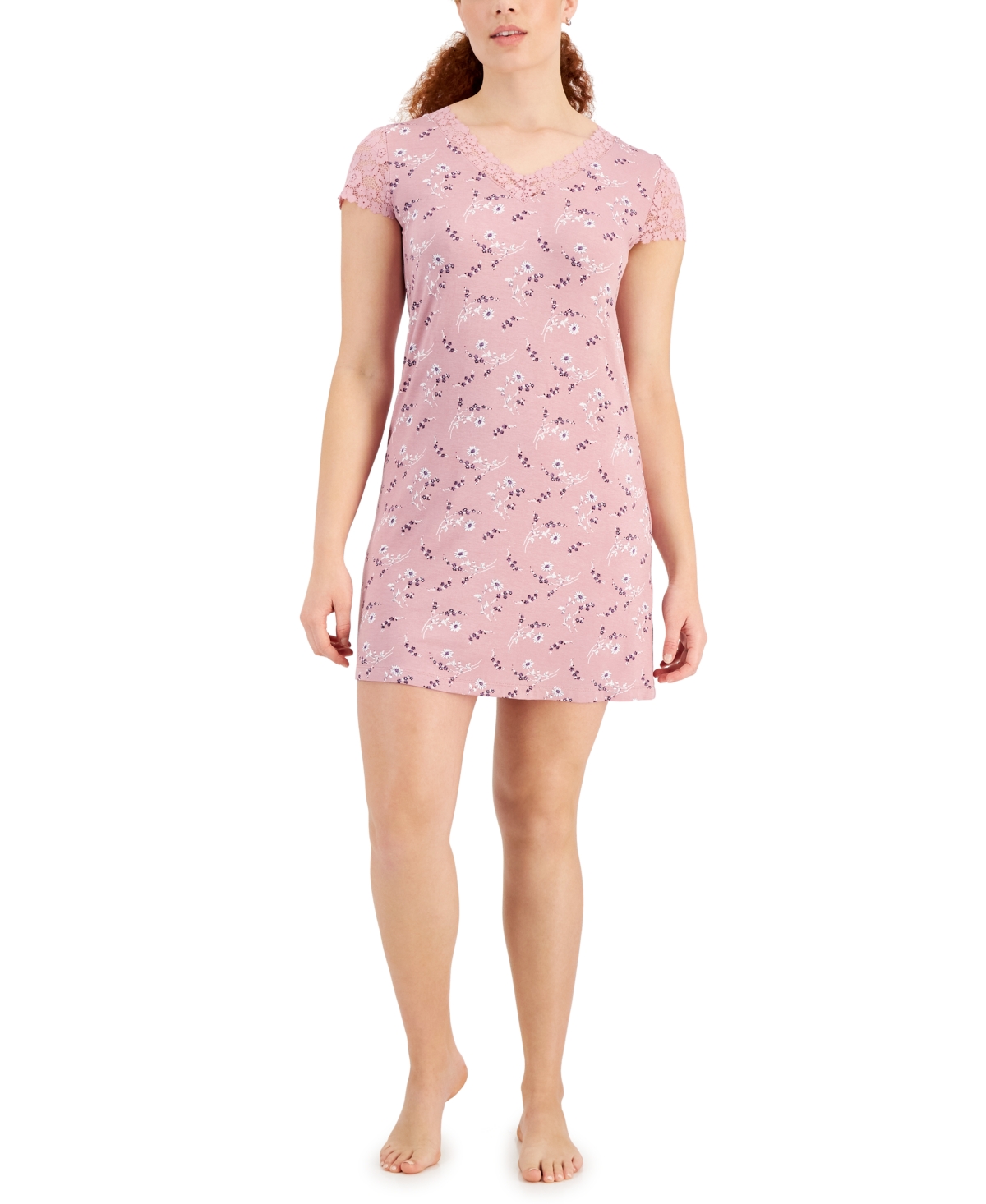 Charter Club Women's Lace-Trim Floral Chemise, Created for Macy's