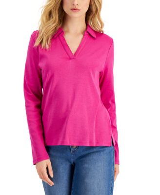 Charter Club Women's Cotton Johnny Collar T-Shirt, Created for Macy's ...