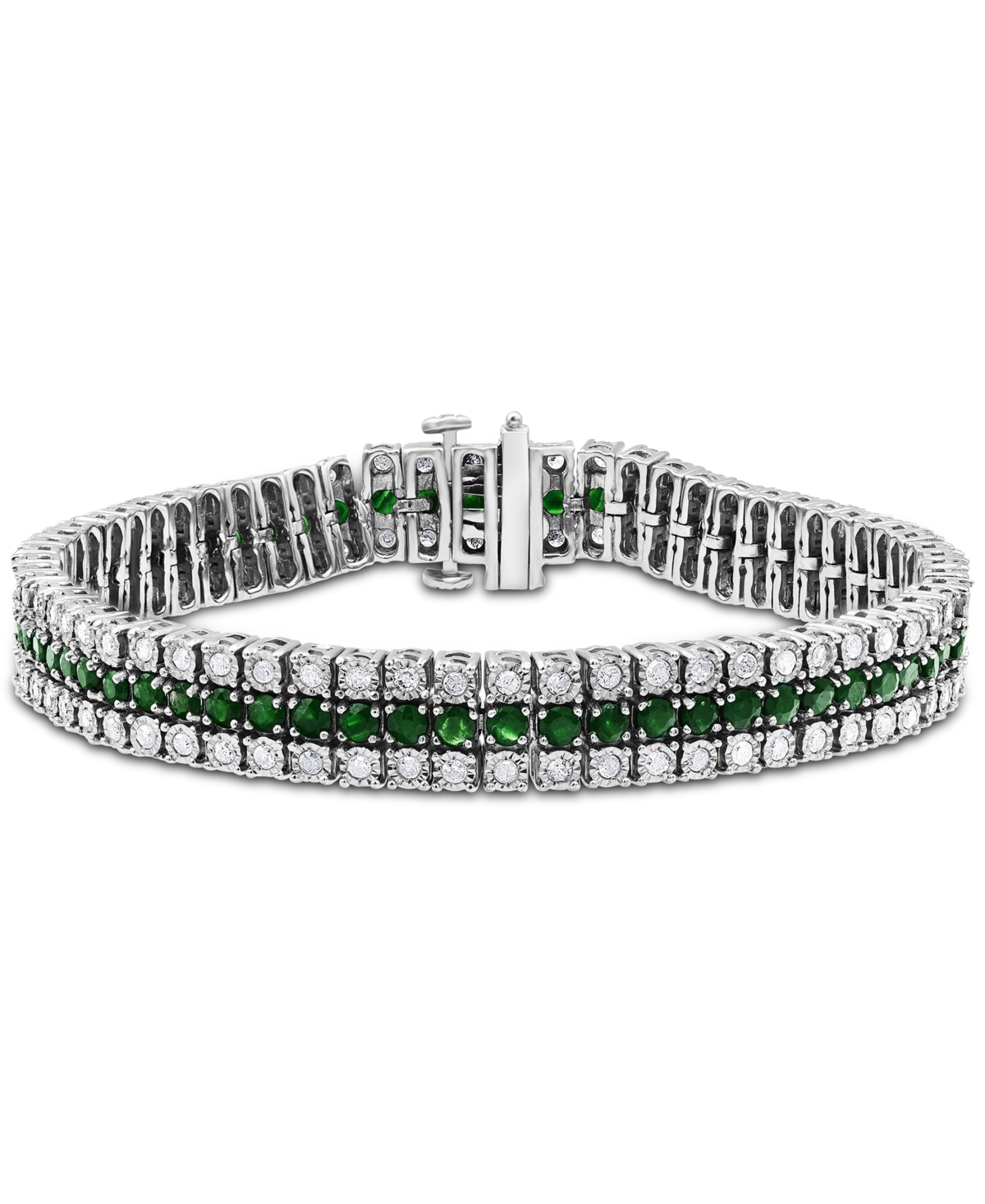 Sapphire (6 ct. t.w.) & Diamond (2 ct. t.w.) Triple Row Tennis Bracelet in Sterling Silver (Also & Ruby) - Emerald