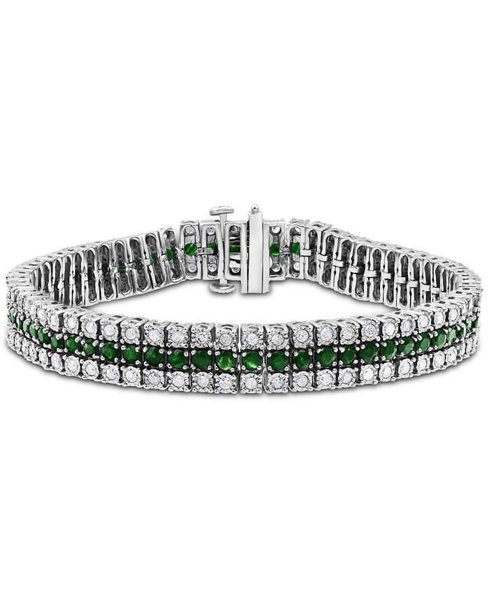 Sapphire 6 ct. t.w. Diamond 2 ct. t.w. Triple Row Tennis Bracelet in Sterling Silver Also in Emerald Ruby