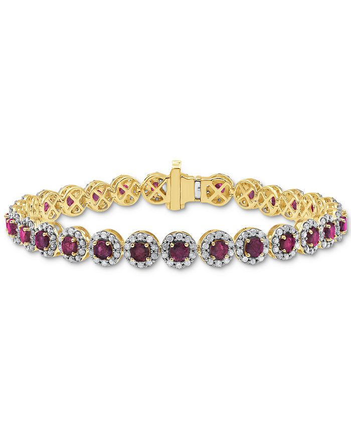 Ruby 4 ct. t.w. Diamond 3 ct. t.w. Halo Link Bracelet in 14k Gold Also in Emerald