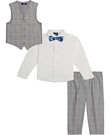 Toddler Boys Gray Windowpane Plaid Vest Set, 4 Piece