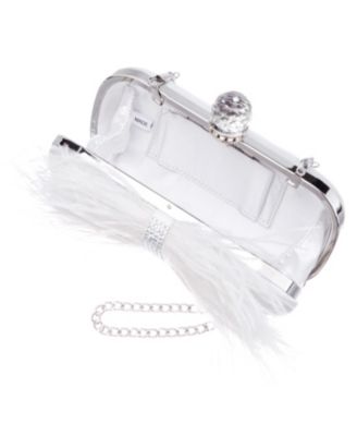 Women's Feather Embellished Minaudiere Clutch