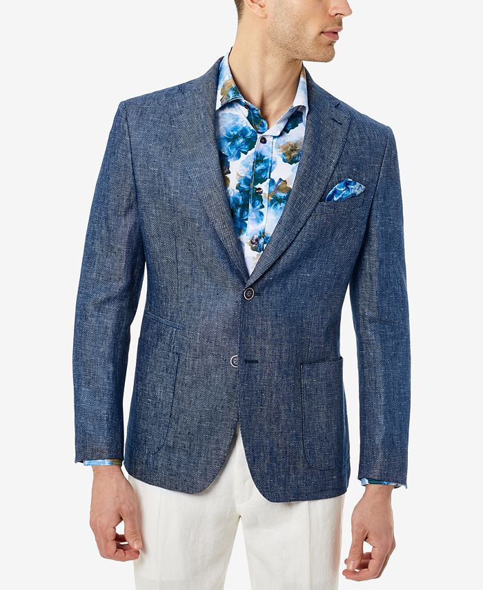 Tallia Men s Slim Fit Blue Linen Blazer Macy s