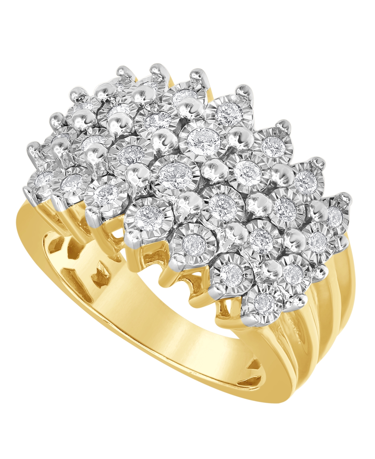 Diamond Multi-Row Ring (1/2 ct. t.w.) in Sterling Silver or 14K Gold Over Sterling Silver