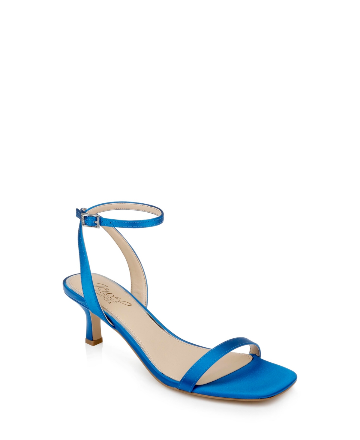 Shop Jewel Badgley Mischka Women's Charisma Ii Kitten Heel Evening Sandals In Blue Satin