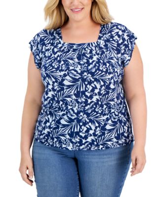 Style & Co - Plus Size Square-Neck Flutter-Sleeve Top