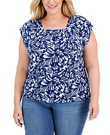Plus Size Square-Neck Flutter-Sleeve Top, Created for Macy's