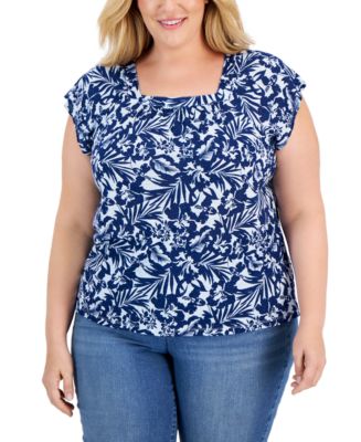Style & Co Plus Size Square-Neck Flutter-Sleeve Top, Created
