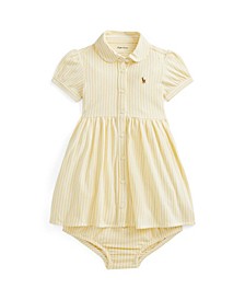 Baby Girls Striped Oxford Dress and Bloomer, 2 Piece Set