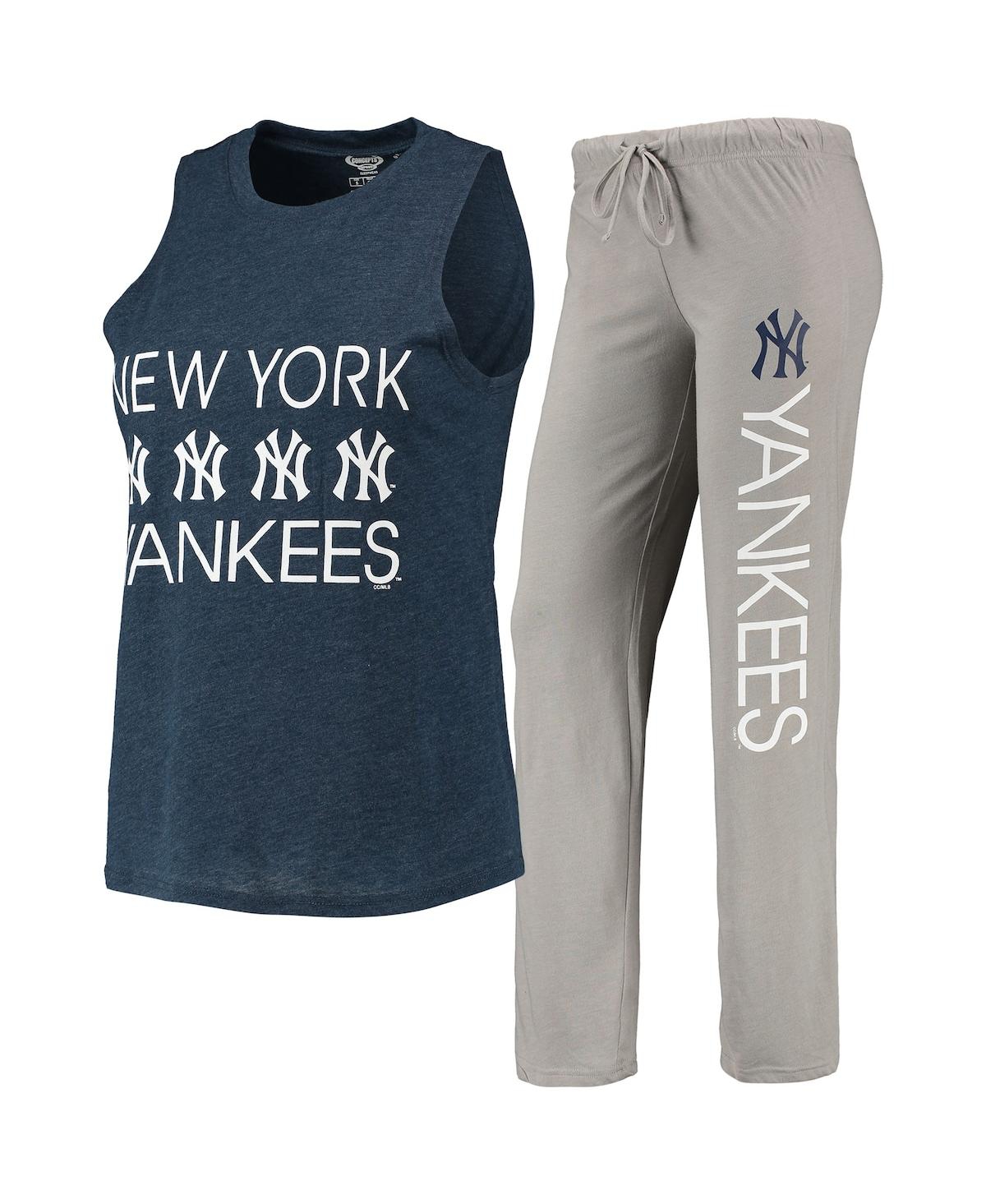 Shop Concepts Sport Women's  Gray, Navy New York Yankees Meter Muscle Tank Top And Pants Sleep Set In Gray,navy