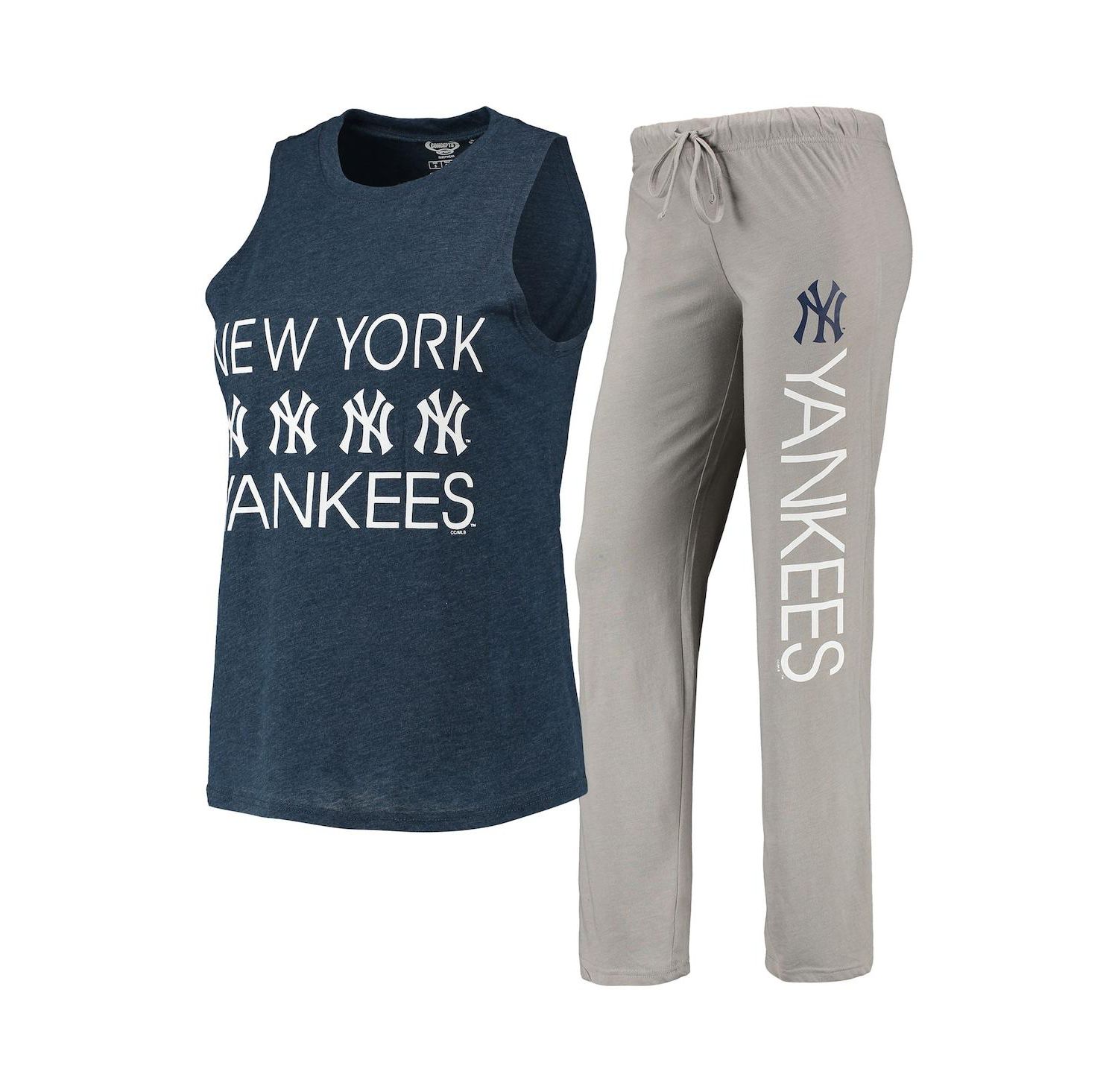 Women's Gray, Navy New York Yankees Meter Muscle Tank Top and Pants Sleep Set