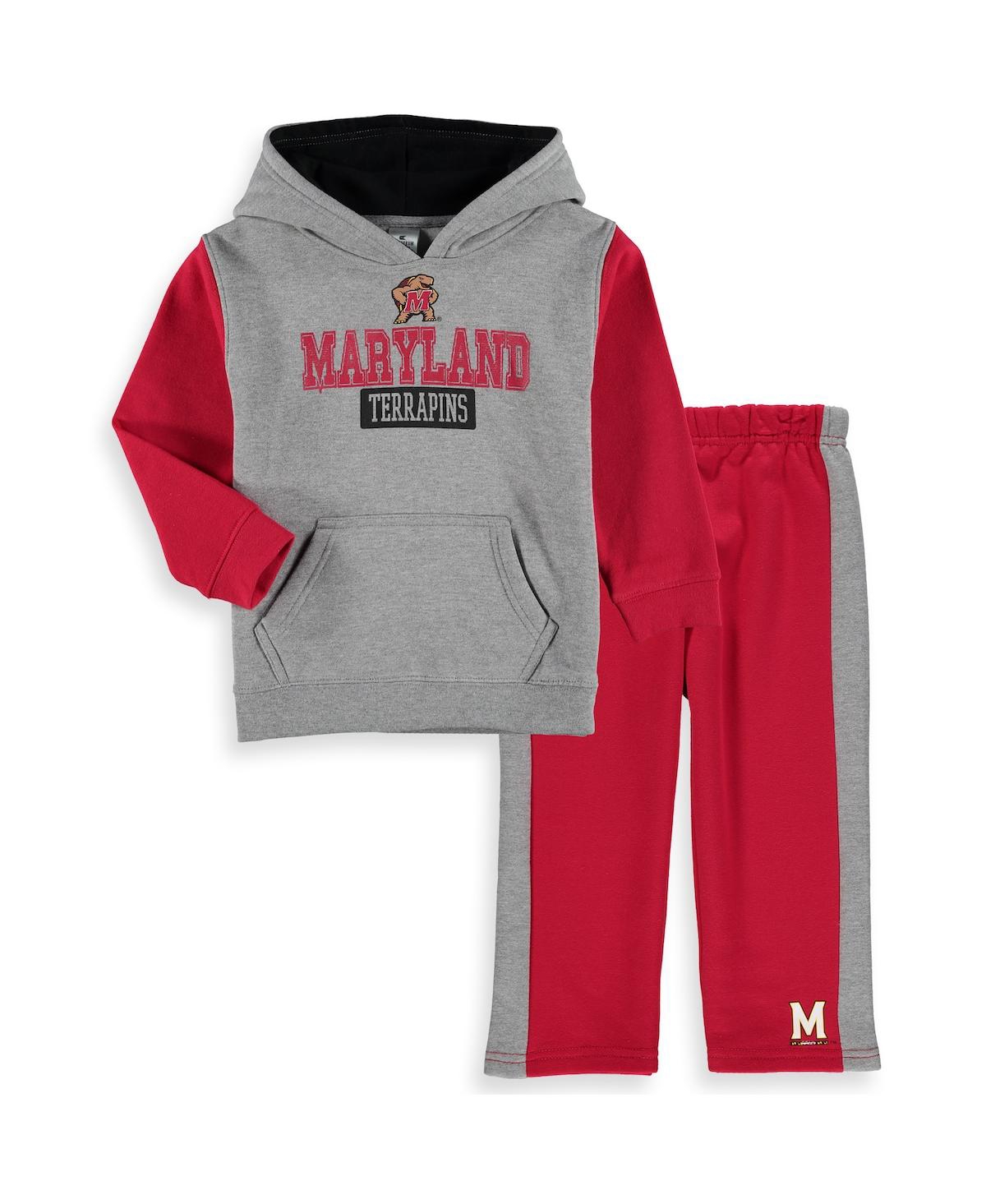 Colosseum Babies' Toddler Boys  Heather Gray, Red Maryland Terrapins Back To School Fleece Hoodie And Pant Se In Heathered Gray,red