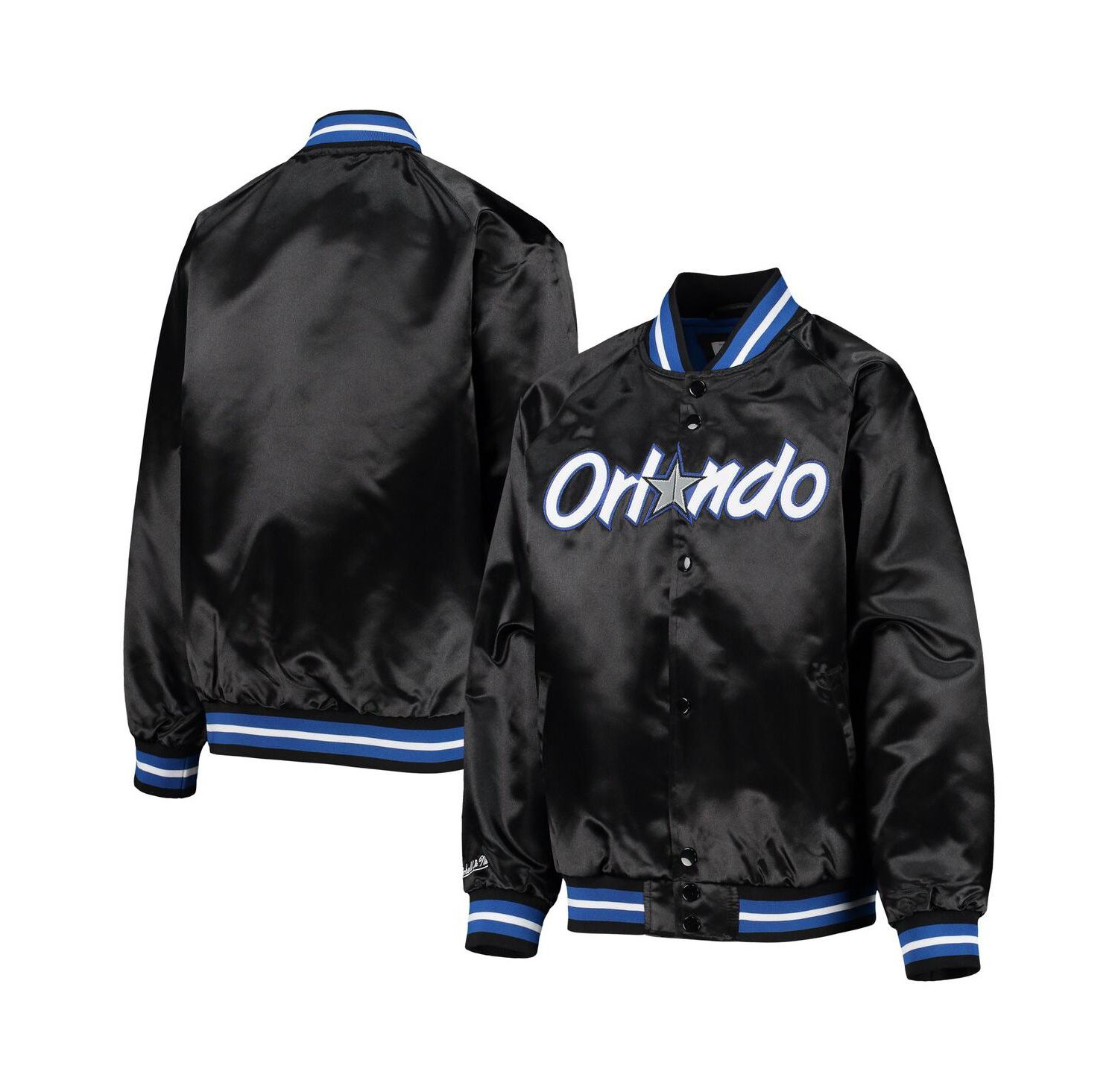 Big Boys Black Orlando Magic Hardwood Classics Satin Raglan Full-Snap Jacket