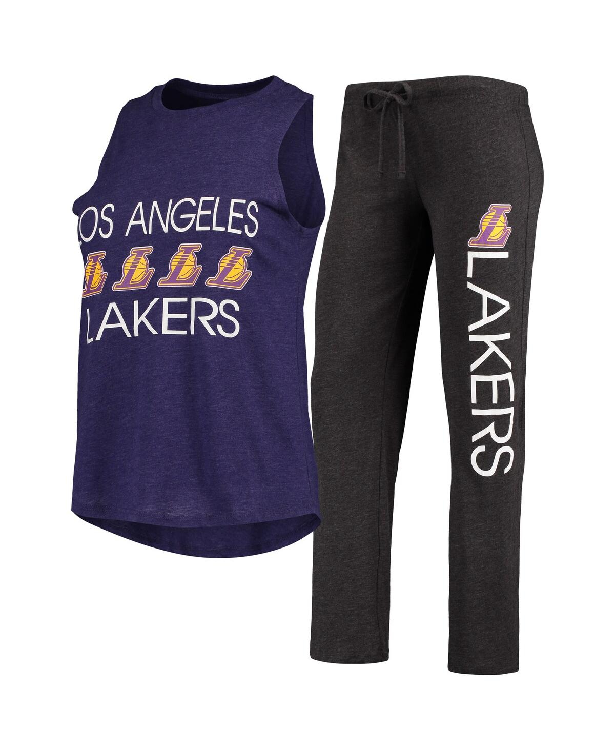 Concepts Sport Women's  Black, Purple Los Angeles Lakers Tank Top And Pants Sleep Set In Black,purple