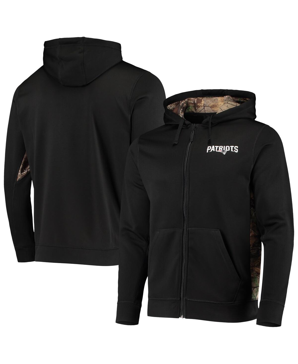 DUNBROOKE MEN'S DUNBROOKE BLACK, REALTREE CAMO NEW ENGLAND PATRIOTS DECOY TECH FLEECE FULL-ZIP HOODIE 