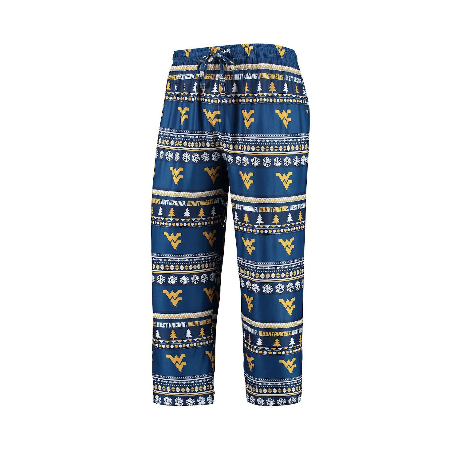 Men's Navy West Virginia Mountaineers Ugly Sweater Long Sleeve T-shirt and Pants Sleep Set
