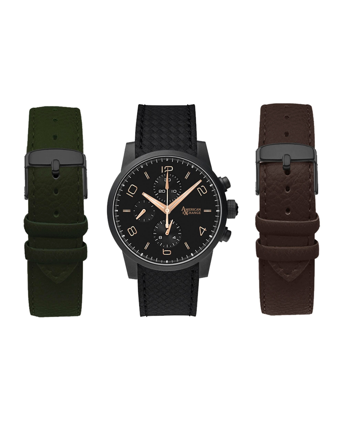 Men's Olive, Black, Brown Polyurethane Interchangeable Straps Watch Set 41mm - Multi
